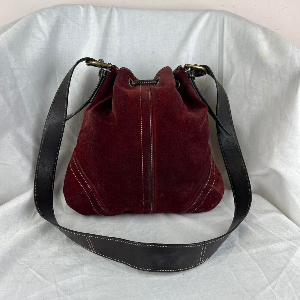 Coach 4289 Berkeley Red Suede Hobo Crossbody Leath Burgundy Bag